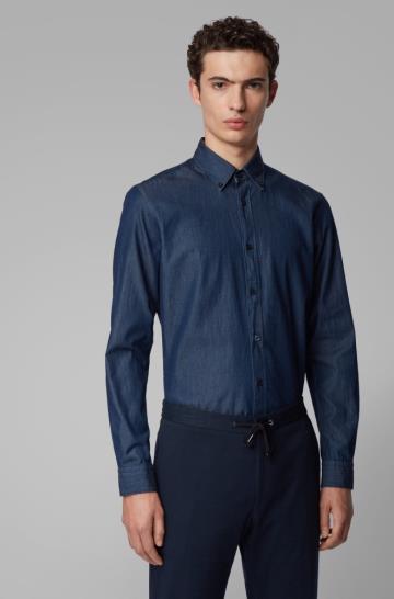 Koszula BOSS Button Down Slim Fit Ciemny Niebieskie Męskie (Pl41970)